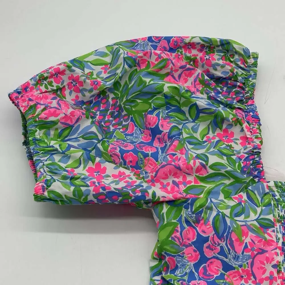 Lilly Pulitzer Kay Size 16 A Cherry on Top Short Puff Sleeve Peplum Cotton Top
